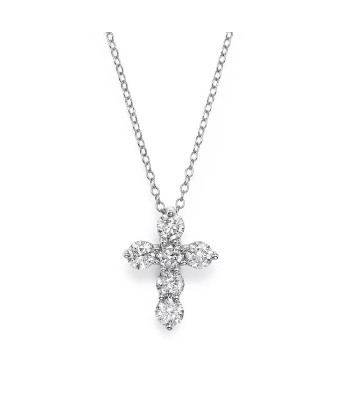 14k White Gold Shared Pong 6-Stone Diamond Cross Necklace prix