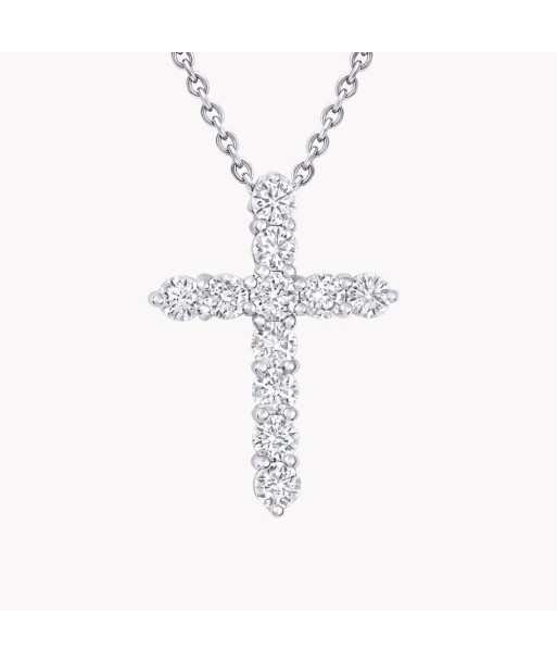 14K White Gold Large 11 Stone Diamond Cross de pas cher