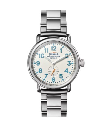 Shinola 41MM Runwell Velvet Alabaster with Blue Index Steel Watch S0120282831 pas cher