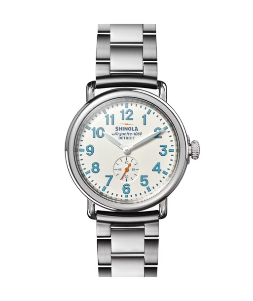 Shinola 41MM Runwell Velvet Alabaster with Blue Index Steel Watch S0120282831 pas cher