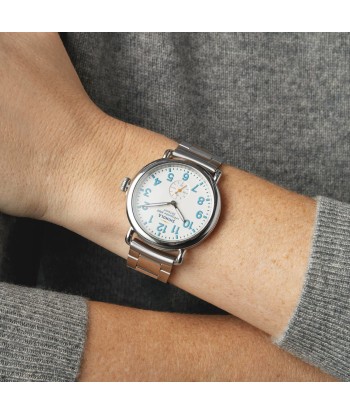 Shinola 41MM Runwell Velvet Alabaster with Blue Index Steel Watch S0120282831 pas cher