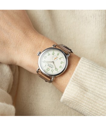 Shinola 41MM Runwell Velvet Alabaster with Green Tan Leather Watch S0120282832 de l' environnement