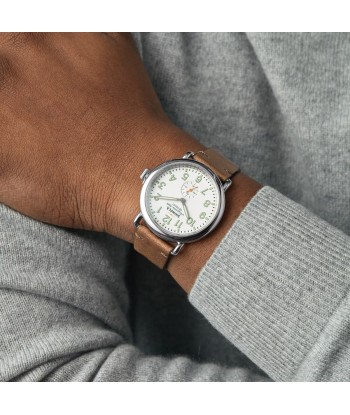 Shinola 41MM Runwell Velvet Alabaster with Green Tan Leather Watch S0120282832 de l' environnement