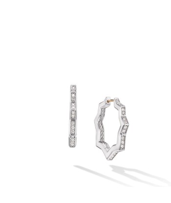 David Yurman Zig Zag Stax Hoop Earrings in Sterling Silver with Diamonds, 22.8mm l'évolution des habitudes 