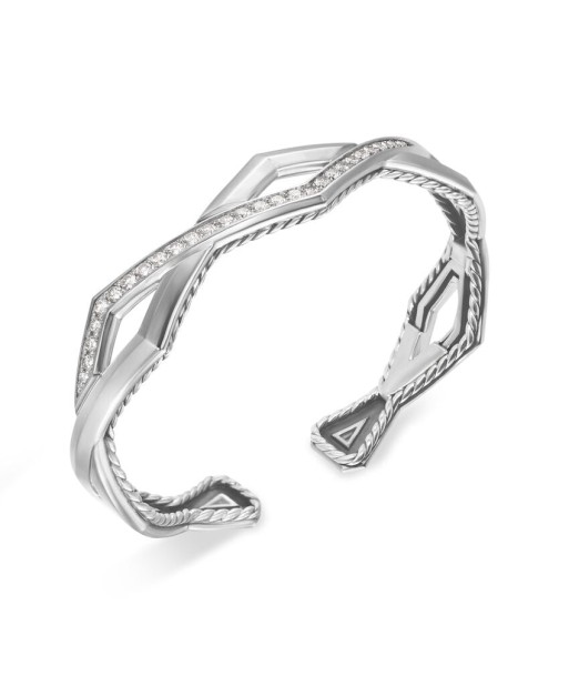 David Yurman Zig Zag Stax Two Row Cuff Bracelet in Sterling Silver with Diamonds, 13mm Véritable concentré