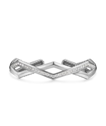 David Yurman Zig Zag Stax Two Row Cuff Bracelet in Sterling Silver with Diamonds, 13mm Véritable concentré