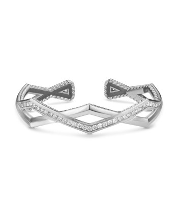 David Yurman Zig Zag Stax Two Row Cuff Bracelet in Sterling Silver with Diamonds, 13mm Véritable concentré