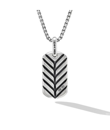 David Yurman Gents Chevron Tag in Sterling Silver with Black Onyx, 27mm en linge