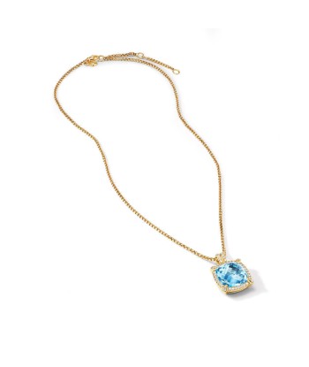 David Yurman Chatelaine Pave Bezel Pendant Necklace in 18K Yellow Gold with Blue Topaz and Diamonds, 14mm le des métaux précieux