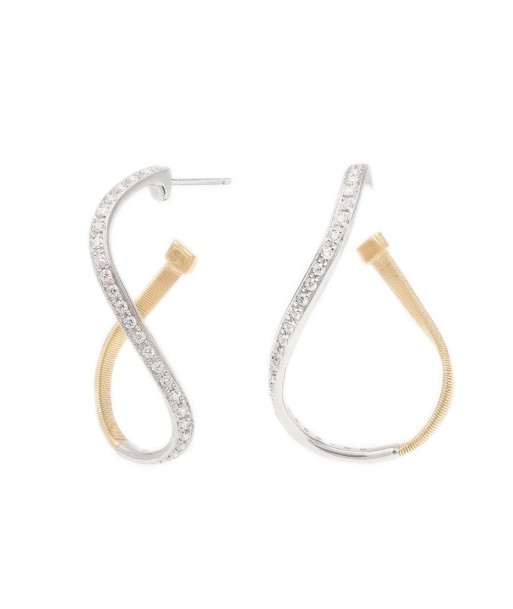 Marco Bicego Marrakech 18K Yellow Gold Twisted Irregular Small Hoops with Pave Diamonds le des métaux précieux