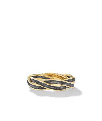 DY Gents Helios Band Ring in 18K Yellow Gold with Forged Carbon, 6mm Pour