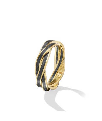 DY Gents Helios Band Ring in 18K Yellow Gold with Forged Carbon, 6mm Pour