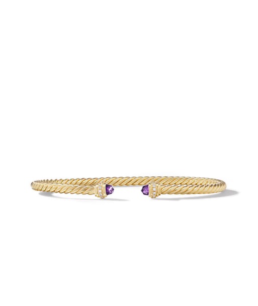 David Yurman Classic Cablespira Bracelet in 18K Yellow Gold with Amethyst and Diamonds, 3mm sur le site 