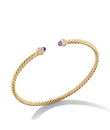 David Yurman Classic Cablespira Bracelet in 18K Yellow Gold with Amethyst and Diamonds, 3mm sur le site 