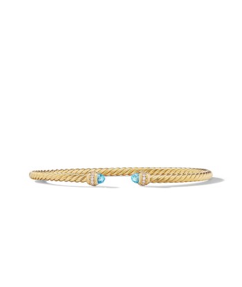 David Yurman Classic Cablespira Bracelet in 18K Yellow Gold with Blue Topaz and Diamonds, 3mm Les magasins à Paris