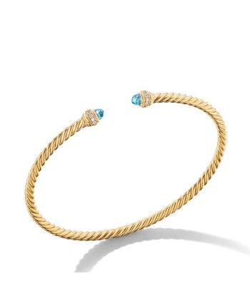 David Yurman Classic Cablespira Bracelet in 18K Yellow Gold with Blue Topaz and Diamonds, 3mm Les magasins à Paris