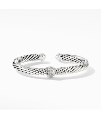 David Yurman 7MM Cable Cuff Classic Center Station Bracelet with Pave Diamonds paiement sécurisé