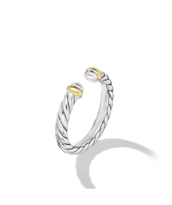 DY Petite Cable Ring in Sterling Silver with 14K Yellow Gold, 3.4mm brillant des détails fins