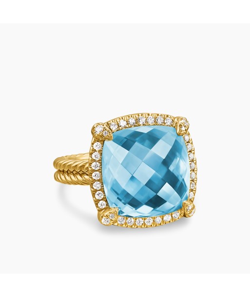 David Yurman 18K Gold Chatelaine Pave Bezel ring with blue Topaz, 14MM chez Cornerstreet bien 