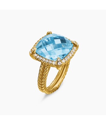 David Yurman 18K Gold Chatelaine Pave Bezel ring with blue Topaz, 14MM chez Cornerstreet bien 