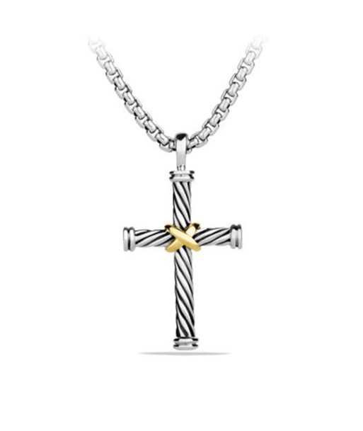 David Yurman Men's Cable X Cross Necklace with 18K Gold chez Cornerstreet bien 