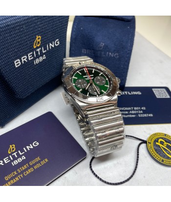 Pre-owned Breitling Chronomat Green Steel Chronograph B01 42 AB0134101L1A1 Les êtres humains sont 