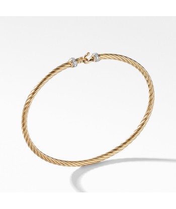 David Yurman Buckle Cable Bracelet with Diamonds in 18K Gold 3mm la livraison gratuite