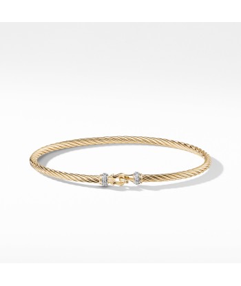 David Yurman Buckle Cable Bracelet with Diamonds in 18K Gold 3mm la livraison gratuite