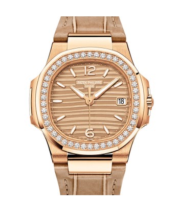 Pre-owned Patek Philippe Ladies Nautilus Gold Quartz Diamond Watch 32mm 7010R-012 brillant des détails fins