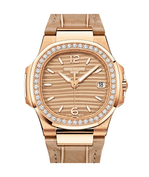 Pre-owned Patek Philippe Ladies Nautilus Gold Quartz Diamond Watch 32mm 7010R-012 brillant des détails fins