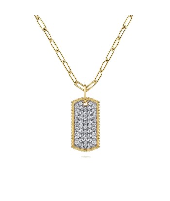 Gabriel 14K Yellow Gold Diamond Pave Dog Tag Pendant Hollow Chain Necklace votre restaurant rapide dans 