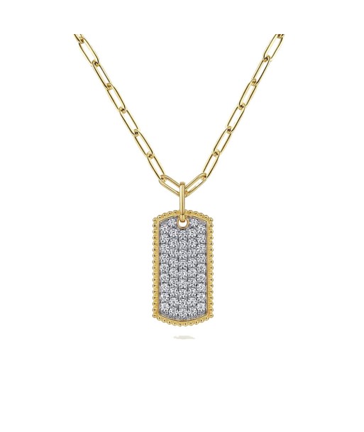 Gabriel 14K Yellow Gold Diamond Pave Dog Tag Pendant Hollow Chain Necklace votre restaurant rapide dans 