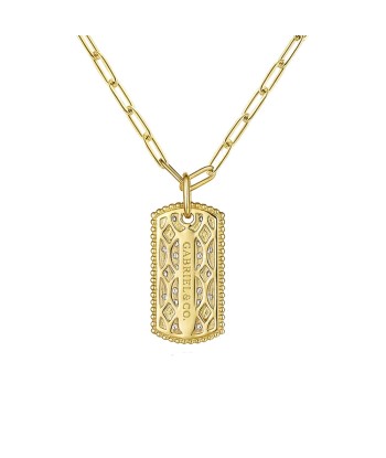 Gabriel 14K Yellow Gold Diamond Pave Dog Tag Pendant Hollow Chain Necklace votre restaurant rapide dans 