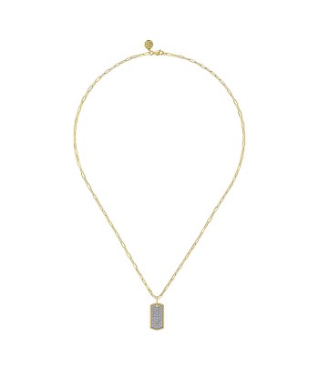 Gabriel 14K Yellow Gold Diamond Pave Dog Tag Pendant Hollow Chain Necklace votre restaurant rapide dans 