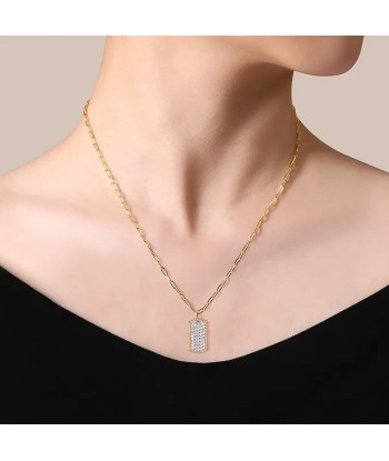 Gabriel 14K Yellow Gold Diamond Pave Dog Tag Pendant Hollow Chain Necklace votre restaurant rapide dans 