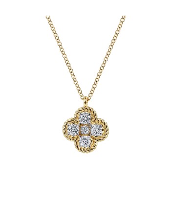 Gabriel 14K Yellow Gold Rope Clover Diamond Pendant Necklace français