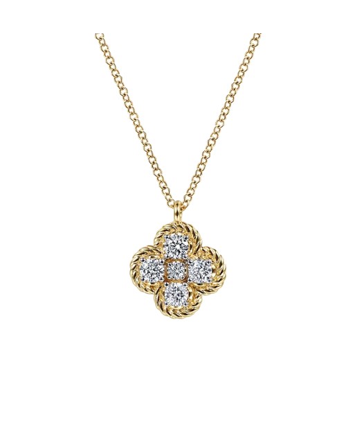 Gabriel 14K Yellow Gold Rope Clover Diamond Pendant Necklace français