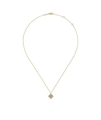 Gabriel 14K Yellow Gold Rope Clover Diamond Pendant Necklace français