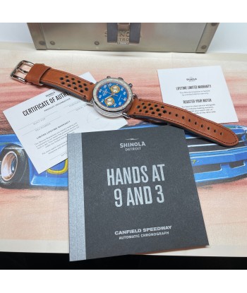 Shinola 44MM Limited Edition Canfield Speedway Horizon Blue Brown Leather Watch S0120291079 Lap 07 commande en ligne