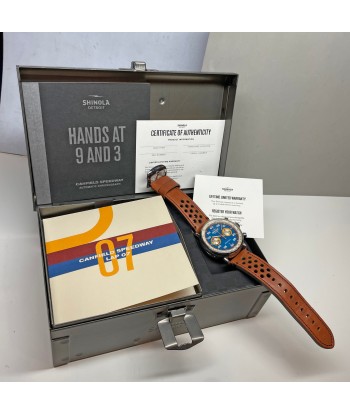 Shinola 44MM Limited Edition Canfield Speedway Horizon Blue Brown Leather Watch S0120291079 Lap 07 commande en ligne