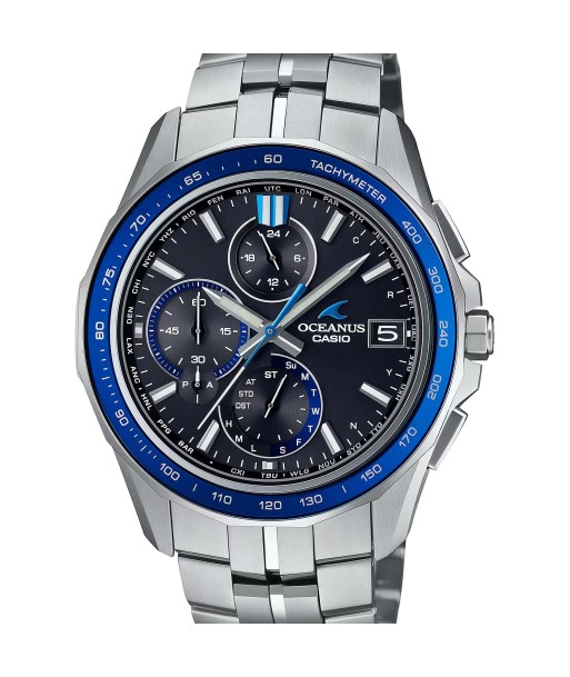 Casio Oceanus Manta Sapphire Blue Black OCWS7000D-1A Titanium Watch brillant des détails fins