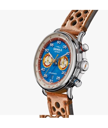 Shinola 44MM Limited Edition Canfield Speedway Horizon Blue Brown Leather Watch S0120291079 Lap 07 commande en ligne