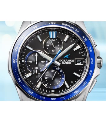 Casio Oceanus Manta Sapphire Blue Black OCWS7000D-1A Titanium Watch brillant des détails fins