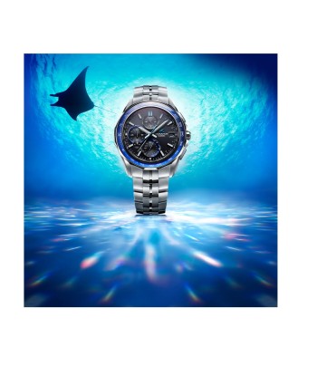 Casio Oceanus Manta Sapphire Blue Black OCWS7000D-1A Titanium Watch brillant des détails fins