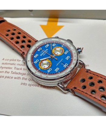 Shinola 44MM Limited Edition Canfield Speedway Horizon Blue Brown Leather Watch S0120291079 Lap 07 commande en ligne