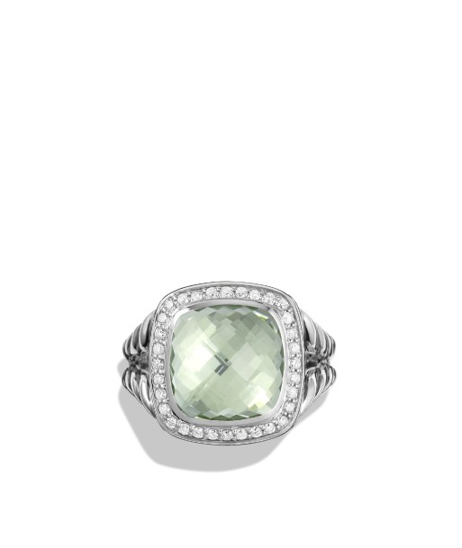 Pre-owned David Yurman Albion Prasiolite 11MM Ring with Diamonds, Split Shank la colonne vertébrale