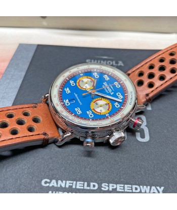 Shinola 44MM Limited Edition Canfield Speedway Horizon Blue Brown Leather Watch S0120291079 Lap 07 commande en ligne