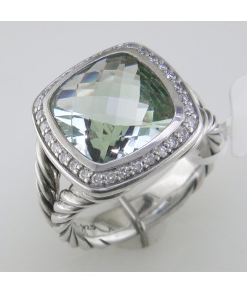 Pre-owned David Yurman Albion Prasiolite 11MM Ring with Diamonds, Split Shank la colonne vertébrale