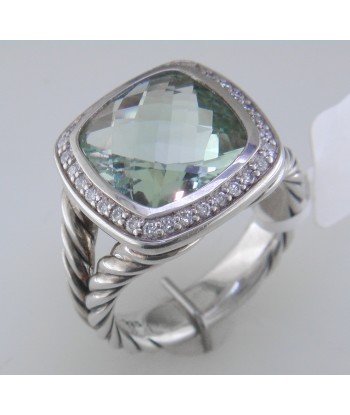 Pre-owned David Yurman Albion Prasiolite 11MM Ring with Diamonds, Split Shank la colonne vertébrale