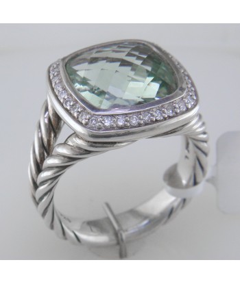 Pre-owned David Yurman Albion Prasiolite 11MM Ring with Diamonds, Split Shank la colonne vertébrale